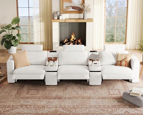 153" Modular Power Reclining Sectional 3 Seater Home Theater Sofa Chenille by BEDEEP