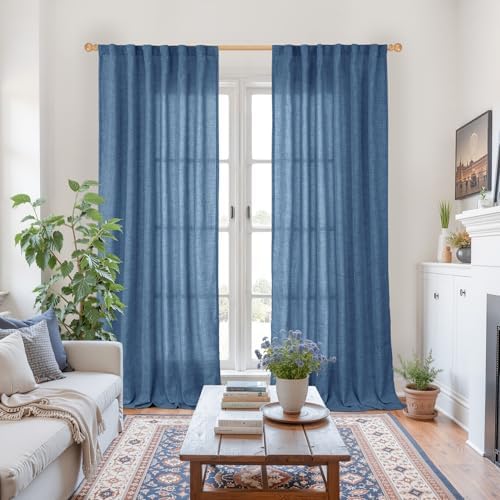 YoungsTex Navy Linen Curtains 90 Inch Length - Image 2