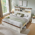 Farmhouse Queen Size Bed Frame w/Charging Station 2 Large Footboard Drawers by T4TREAMFurniture