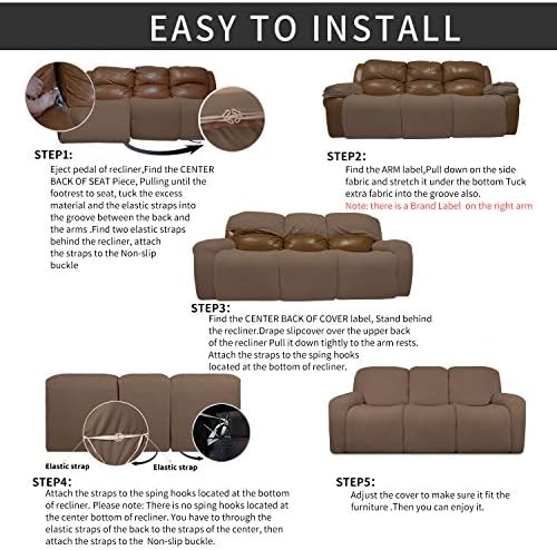 Easy-Going 8 Pieces Recliner Couch Stretch Sofa Slipcover Brown - Image 4