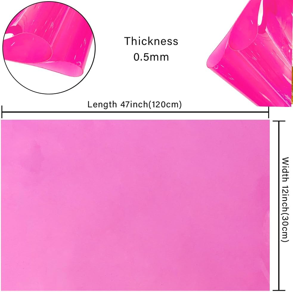 HYANG DeepPink Transparent PVC Super Clear Holographic Vinyl Faux Leather Sheets 1 Roll 12" x 47" (30cm x 120cm) for DIY Bows Earrings Bags DIY Crafts Making