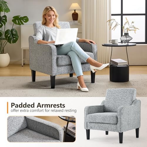 VINGLI Grey Accent Chair, Chenille Upholstered Armchair - Image 6