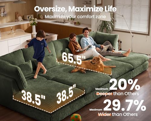 154" Oversize Corduroy Modular Sectional Sofa Couches - Image 6