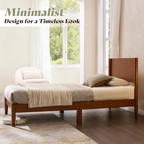 AMERLIFE Solid Wood Twin Bed Frame, Mid Century Bed - Image 5