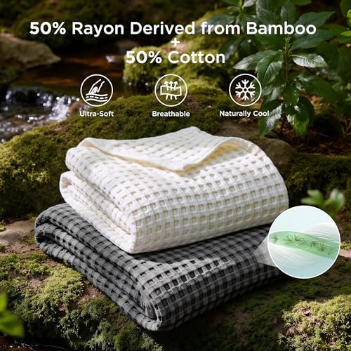 Bedsure Cooling Waffle Blanket for Hot Sleepers, Dark Grey - Image 2