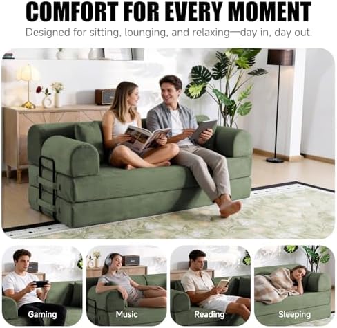79" Memory Foam Sofa Bed, High Backrest Convertible Futon Boneless Couch - Image 5