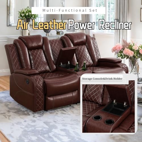 Power Recliner Set with LED Lights, Air Leather Reclining Set with USB - Image 4