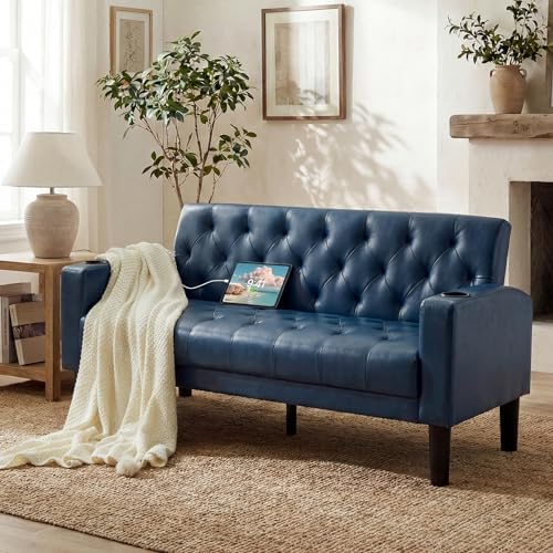 TYBOATLE 62'' Blue Leather Loveseat, Small Couch by TYBOATLE