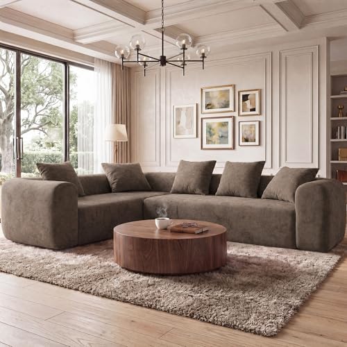 Claiks 106" Cloud Boneless Couch, Left Chaise Sofa, Light Grey by CLAIKS