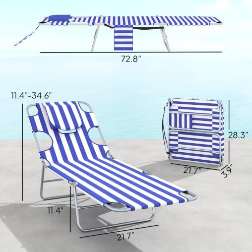 Outsunny Chaise Lounge Chair Outdoor Set of 2 w/Face Arm Hole Blue Stripe - Image 3