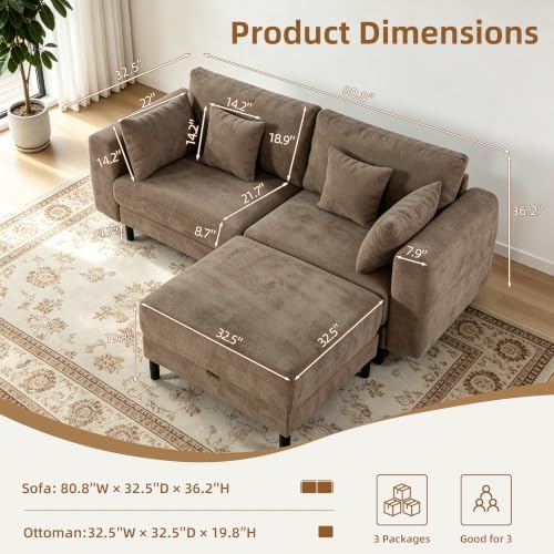 80.8" L Shaped Cloud Sofa, Modular Sectional Couch - Image 2