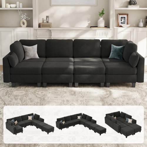 Sectional Sleeper Sofa, 8 Seaters Modular Sleeper Sofa Couch, Dark Grey by Mangodan