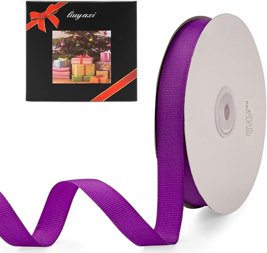 LIUYAXI 5/8" X 50 Yards Solid Purple Grosgrain Ribbon, Perfect for Crafts, Wedding Decor, DIY Hair Accessories, Sewing, Gift Package Wrapping and More