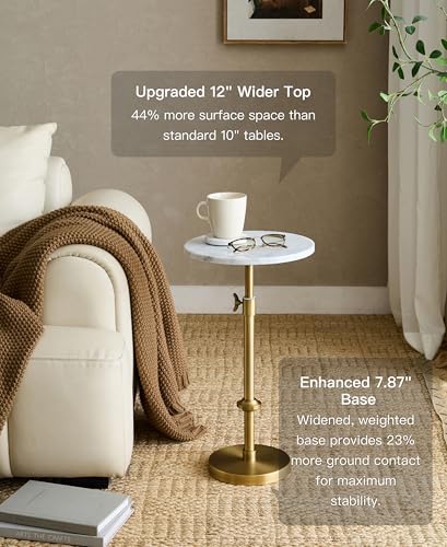 Adjustable 12" White Marble Drink Table - Image 3