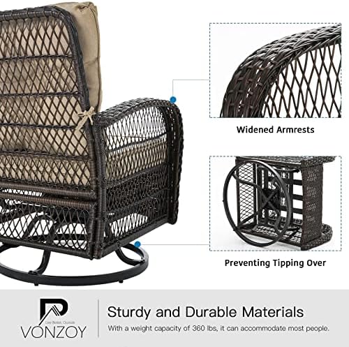 Patio Furniture Set 3 Pieces, Outdoor Swivel Glider Rocker Bistro Set - Image 4