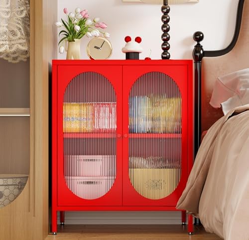 Small 2 Transpanrent Door Metal Storage Side Buffet Cabinet by Fumedo