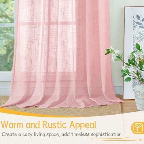 YoungsTex Light Pink Linen Curtains 63 Inch Length - Image 4