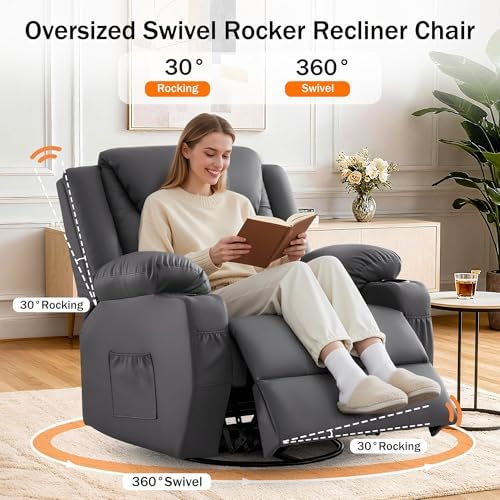 Korser Oversized Recliner Chair, 360° Swivel Recliner - Image 3
