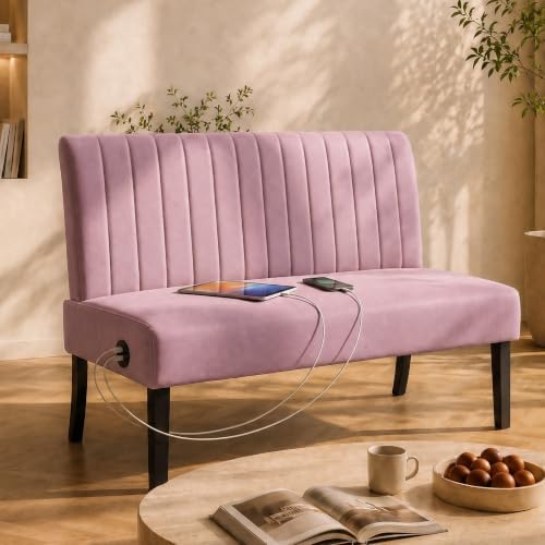 Pink Velvet Armless Loveseat by STHOUYN