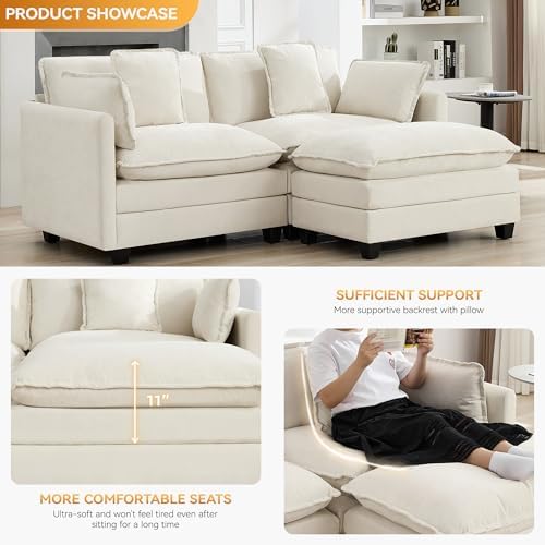 76'' Cloud Deep Seat Loveseat, Upholstered Chenille Modular 2-Seats Sectional - Image 3