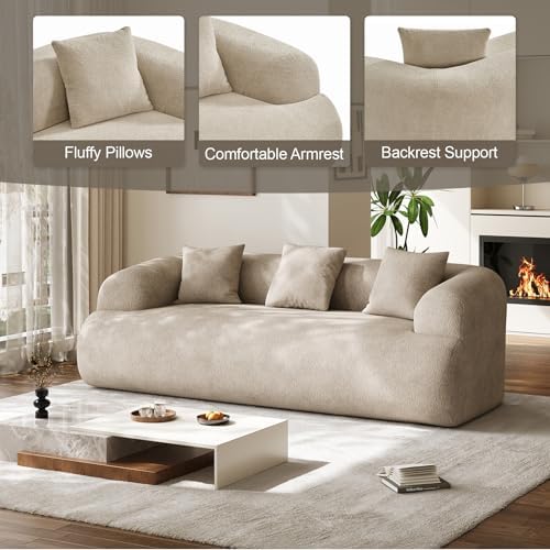 91" Modern Curved Couch, 3 Seater Boneless Sofa & Deep Seat, Light Brown - Image 4