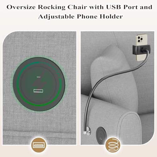 HOMREST Upholstered Oversize Rocking Chair - Image 4