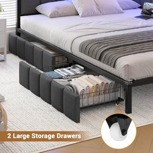 Hasuit Corner Bed Frame with Storage Drawers, Full Daybed with Line Fabric - Image 6