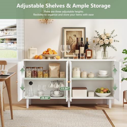 59" Buffet Cabinet with Storage, Floral Embossed 4 Door Sideboard - Image 4