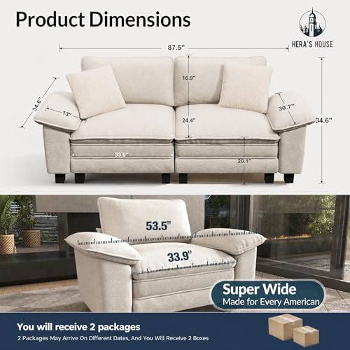 HERA'S HOUSE 88" Oversized Modular Sectional Loveseat Sofa, Chenille White - Image 2