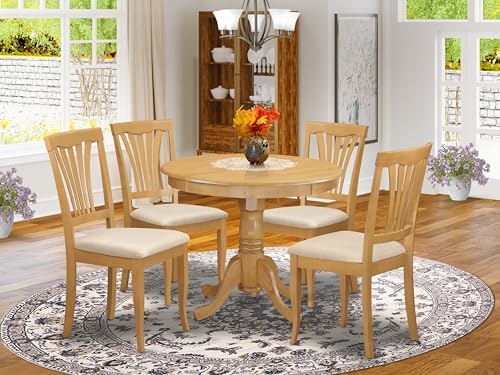 East West Furniture ANAV5-OAK-C 5 Piece Kitchen Table Set - Image 2