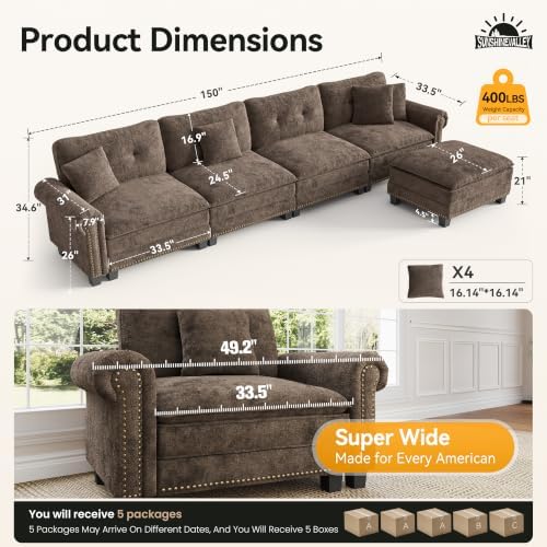 SUNSHINE VALLEY 150" Oversized Modular Sectional Couch L Shaped Living Room - Image 2