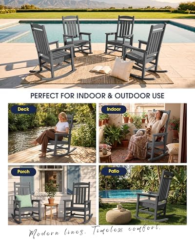 KINGYES Oversized Outdoor Rocking Chairs Set of 6, HDPE Porch Rockers - Image 6