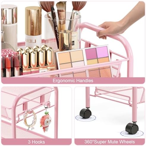 TOOLF 3 Tier Rolling Cart, Metal Utility Storage Cart - Image 4