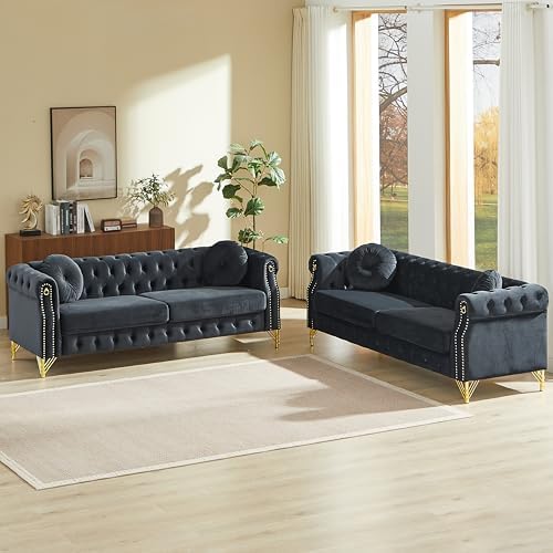 2 Piece 82" Velvet Chesterfield Sofa Set by Kolavess