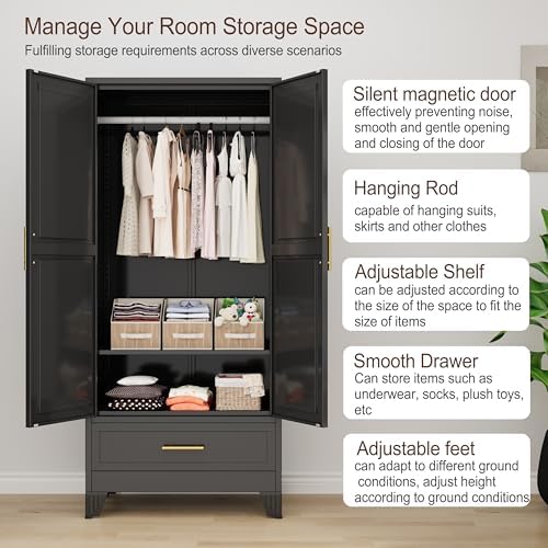 71"H Metal Tall Armoire Wardrobe Closet - Image 6