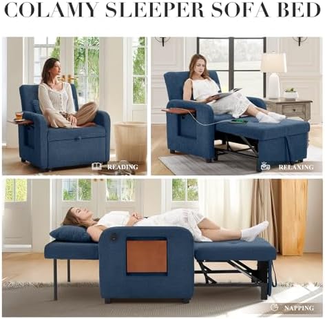 Convertible Sleeper Chair-Fabric Futon Sofa Bed, Single Sleeper Sofa, Small - Image 3