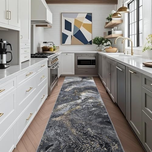 Abstract 3x10 Runner Rug for Hallway: Soft Washable Black Rug Pet Friendly - Image 6