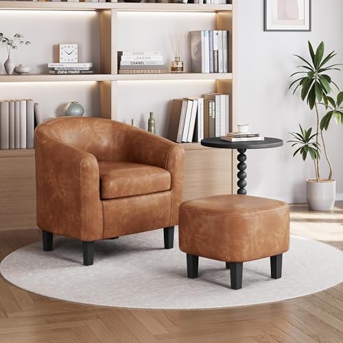 Yaheetech Accent Chairs with Ottoman Set of 2, Faux Leather - Image 5