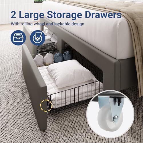 Allewie Full Bed Frame with 2-Tier Storage Headboard, Charging Station & LED - Image 6