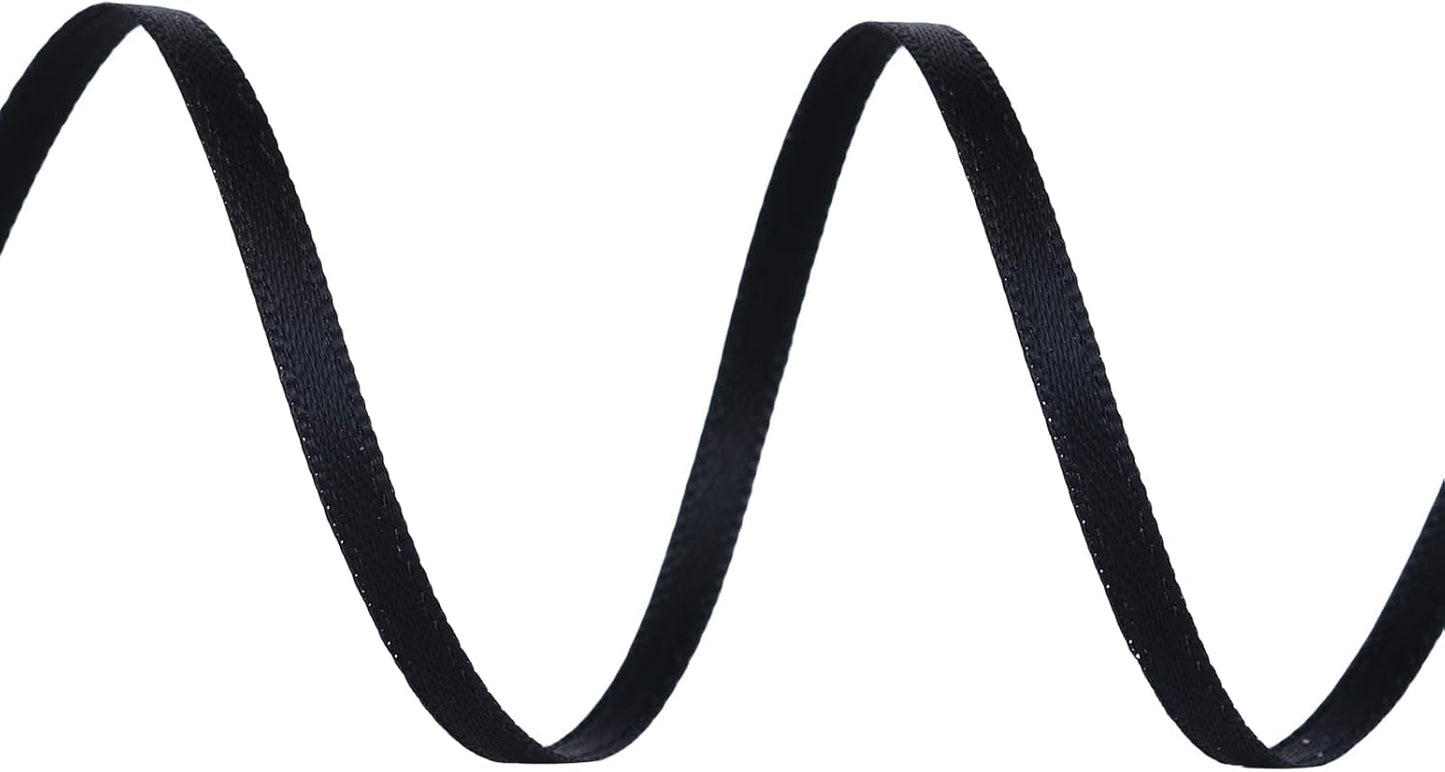YAMA Black Double Faced Satin Ribbon 1/8 Inch 100 Yards Thin Black Ribbon for Gift Wrapping Crafts Hair Bows Wedding Party Decoration