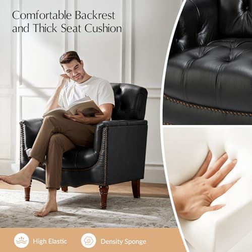 HULALA HOME Mid Century Modern Genuine Leather Accent Chair - Image 3