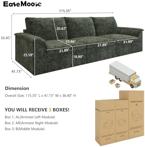 EASE MOOSE Boneless Couches for Living Room, 3 Seat Sectional Sofa - Image 2