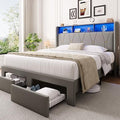 Allewie Full Bed Frame with 2-Tier Storage Headboard, Charging Station & LED by Allewie