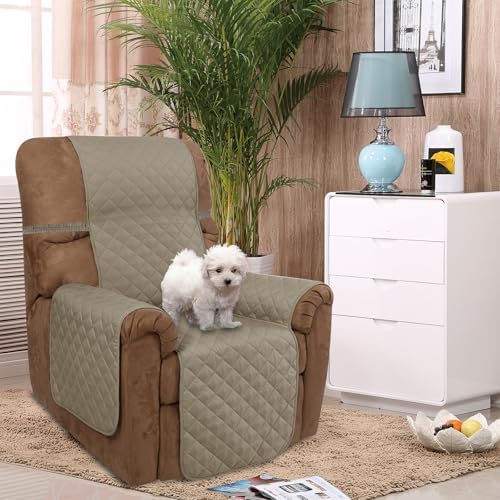 U-NICE HOME Reversible Recliner Chair Covers, Khaki/Light Grey - Image 2