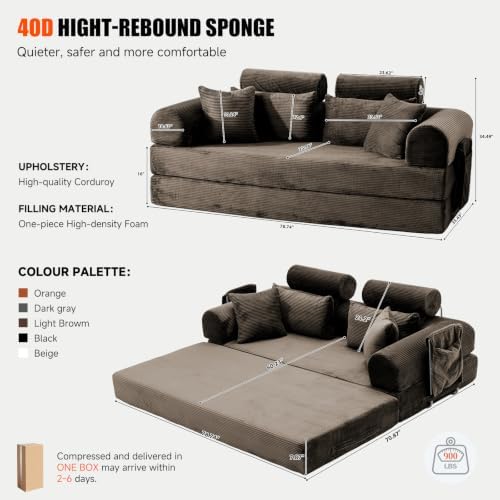 79" Memory Foam Sofa Bed, High Headrest Convertible Futon Boneless Couch - Image 3