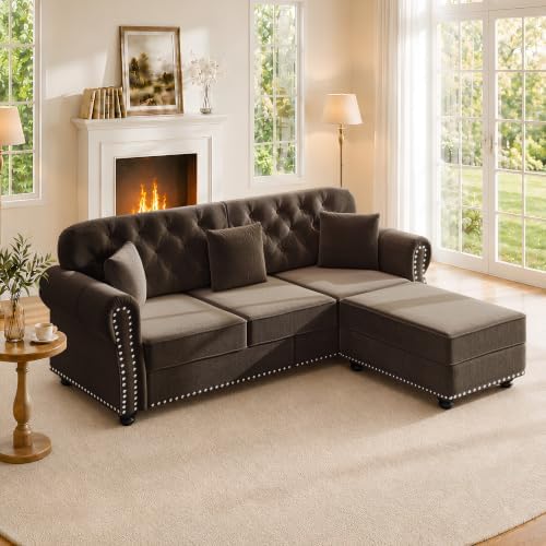 82.6" Velvet Chesterfield Sofa by SmartEdge