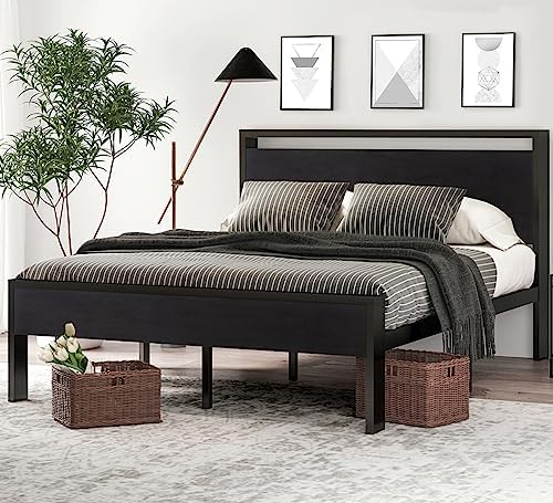 SHA CERLIN Full Size Bed Frame, Wooden Headboard and Footboard by SHACERLIN