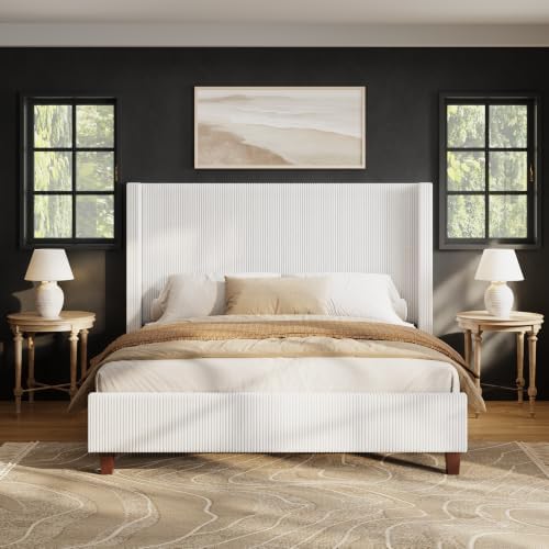 HOWE King Size Bed Frame with 50.8 Inch Corduroy Wingback Headboard - Image 3