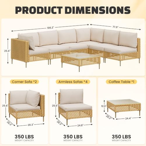 LHBcraft 7-Piece Patio Furniture Set, Handmade Rattan Outdoor Furniture Set - Image 2