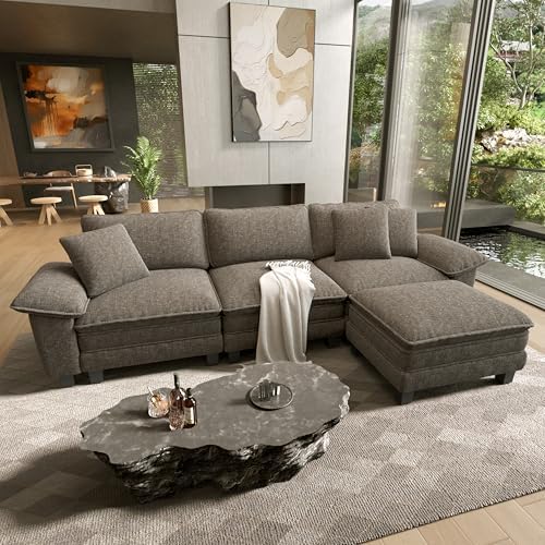 HERA'S HOUSE 124" Oversized Modular Sectional L Shaped Sofa, Chenille Ash by HERASHOUSE